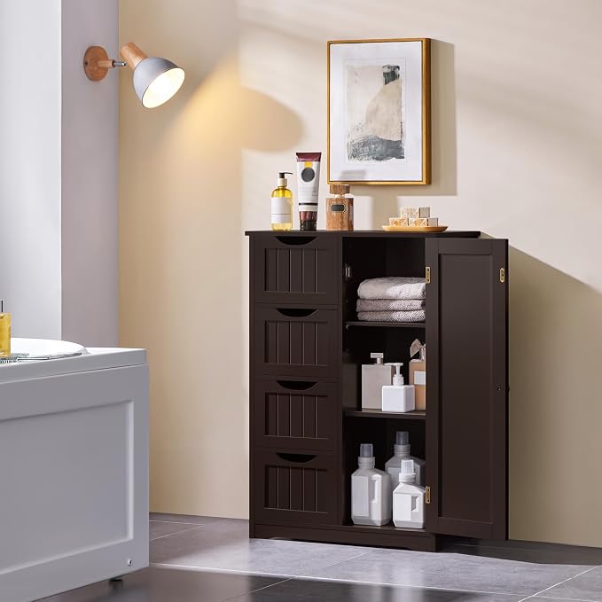 Yaheetech Wooden Bathroom Floor Cabinet, Side Storage Organizer Cabinet - Image 2