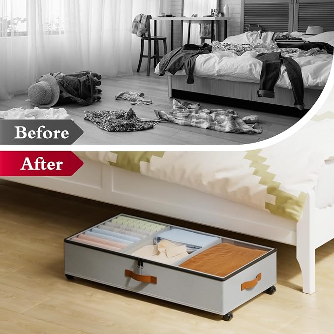 Yecaye Under Bed Storage with Wheels, 2 Pack Under Bed Storage Containers with - Image 8