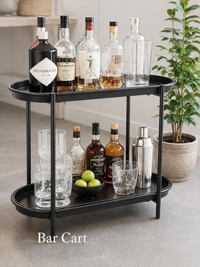 Large Metal 2-Tier Multi-Purpose Stand – Sleek Black Indoor/Outdoor Oval - Image 9