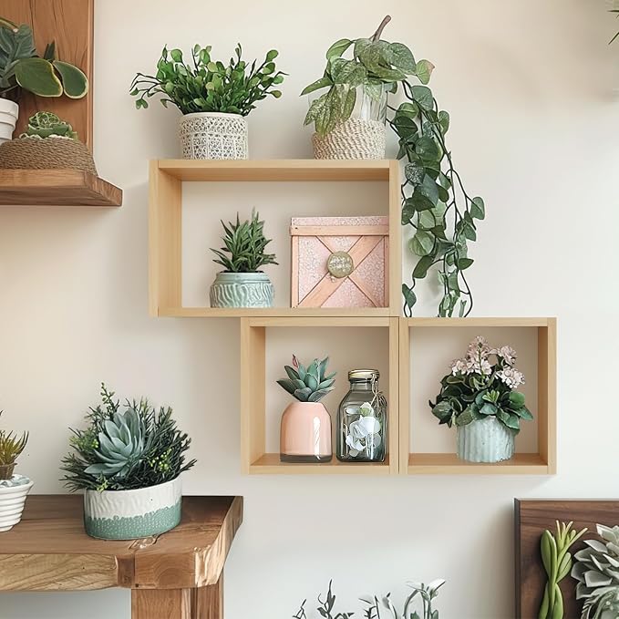 Wall Mount Shelf Set of 3, Floating Cube Shelves - Image 2