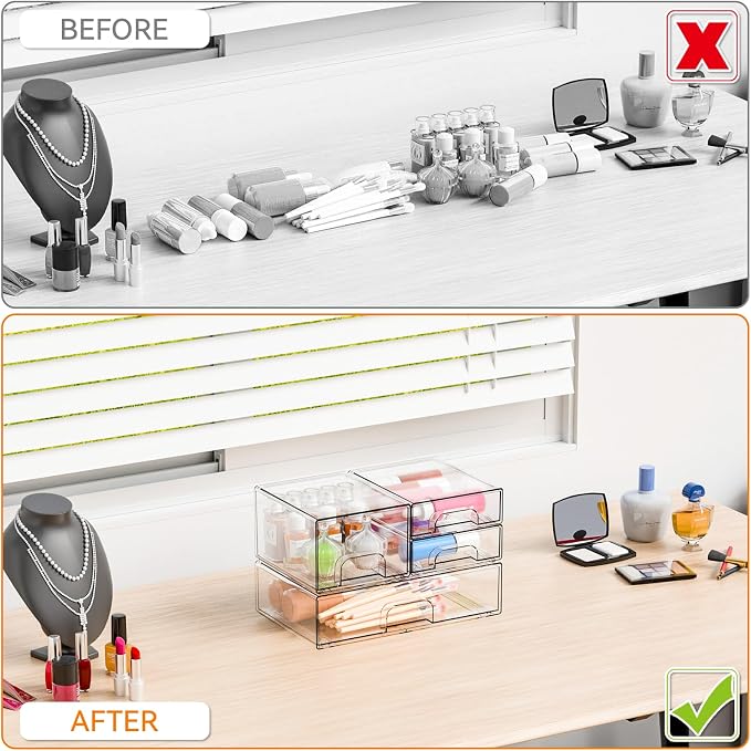 Yieach 4 Pack Clear Stackable Storage Drawers, Acrylic Drawer Organizer - Image 5
