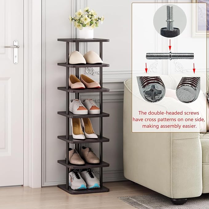 SORCEDAS Shoe Rack Vertical Shoe Shelf Narrow Tall Storage - Image 6