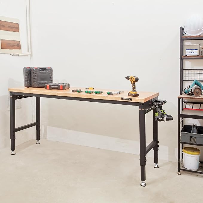 VEVOR Workbench for Garage 72" Adjustable Workbench, Heavy-Duty Hardwood - Image 8