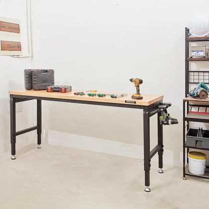 VEVOR Workbench for Garage 72" Adjustable Workbench, Heavy-Duty Hardwood - Image 8