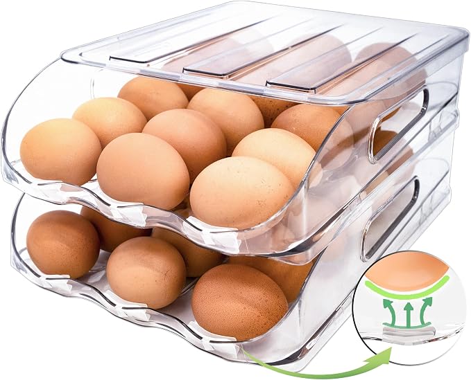 Egg Holder for Fridge, Automatic Steady Rolling Egg Container by SMRCAD