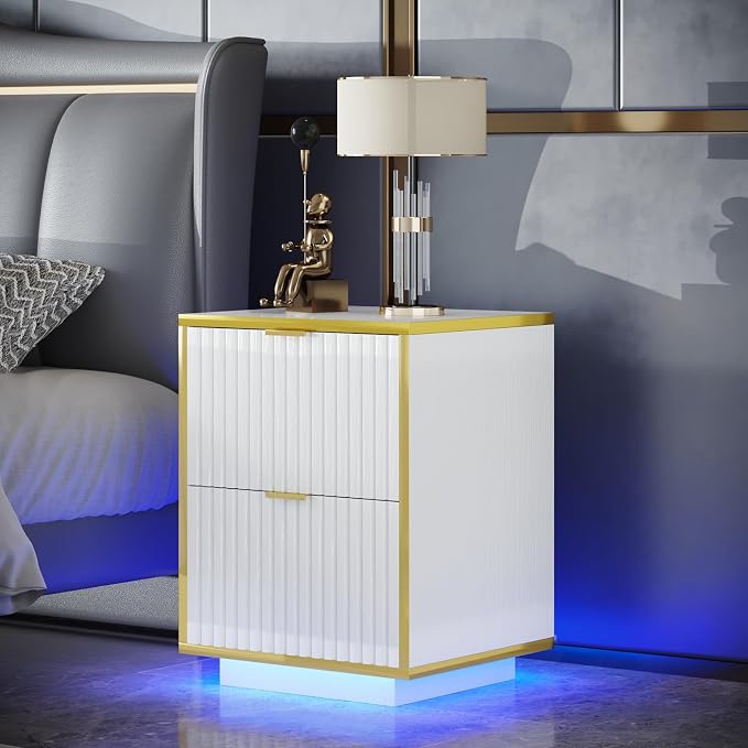 White Nightstand, Fluted End Table - Image 7