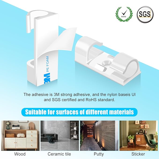 XHF 35pcs Large Self Adhesive Cable Clips White, Wire Clips Cable Management - Image 2