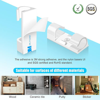 XHF 50pcs Medium Self Adhesive Cable Clips White, Wire Clips Cable Management - Image 2