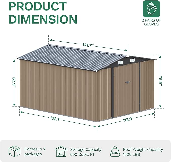 JUMMICO 10x12 FT Outdoor Storage Shed, Heavy Duty Metal Shed - Image 2
