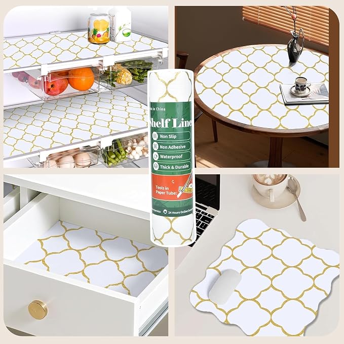 Shelf Liners for Kitchen Cabinets 12in x 20FT Non Adhesive Drawer Liner Gold - Image 9