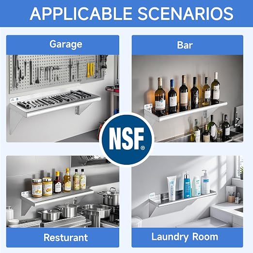 ROCKPOINT Stainless Steel Shelf 10 x 30 Inches 225lb, NSF Metal Commercial - Image 6