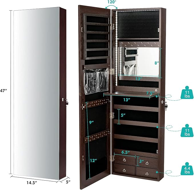 CHARMAID LED Strip Jewelry Armoire - Image 5