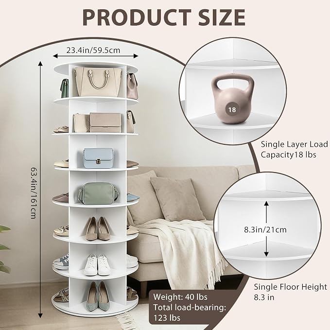 7-Tier Rotating Shoe Rack Tower, 360° Spinning Shoe Storage Organizer, Lazy - Image 2