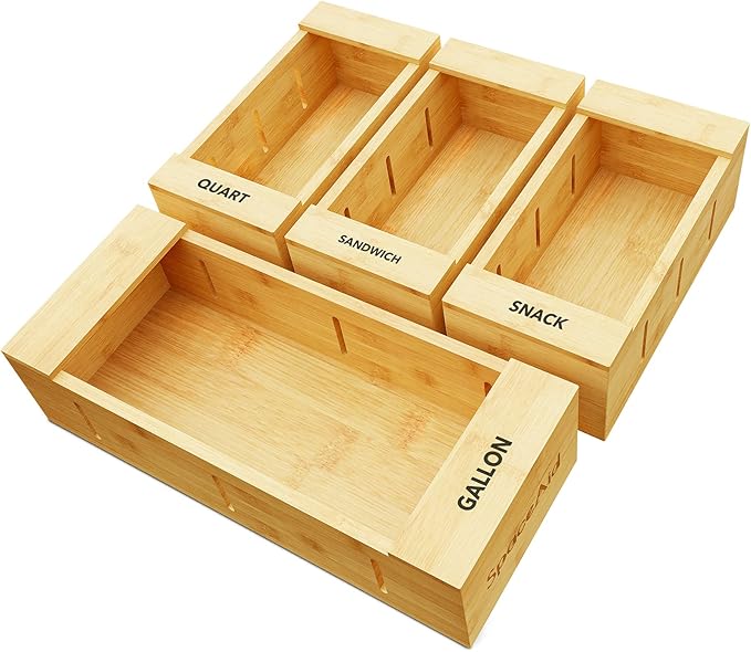 SpaceAid Bag Storage Organizer for Kitchen Drawer, Bamboo Organizer, Compatible by SpaceAid