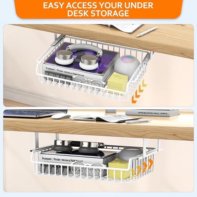 Under Desk Drawer, Slide Out Design, No Drill Metal Under Desk Cable Management - Image 4
