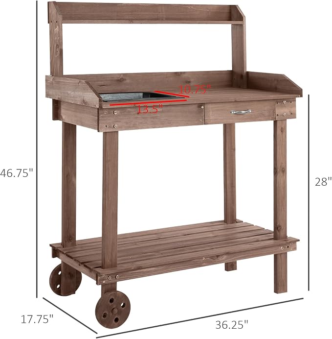 Wooden Potting Bench Outdoor Garden Work Table - Image 3