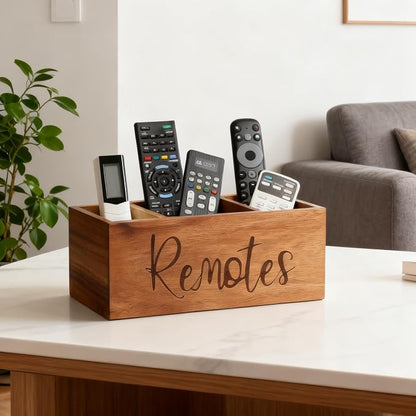 Remote Control Holder Caddy, Acacia Wood TV Remote Holder, Remote Organizer - Image 7