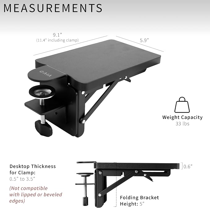 VIVO Clamp-on 6 x 9 inch Desk Extender, Wrist Support, Armrest Tray, Table Mount - Image 5