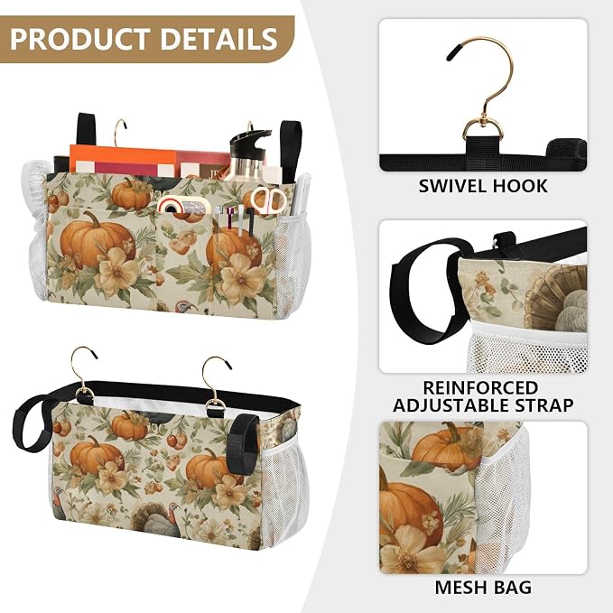 Thanksgiving Turkeys Pumpkin Beige Bedside Caddy - Image 5