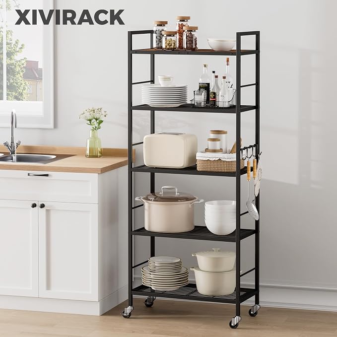 5-Tier Metal Storage Rack with Industrial Wheels, Mesh Shelving Unit with - Image 8