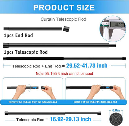 1 Pack Spring Loaded Tension Rod 17-41" Adjustable Curtain Rods No Drill - Image 2