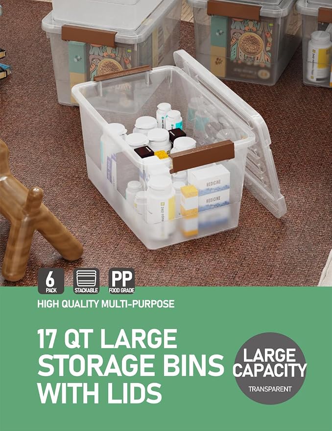 WYT 6 Pack 17qt Clear Plastic Storage Bin - Image 6