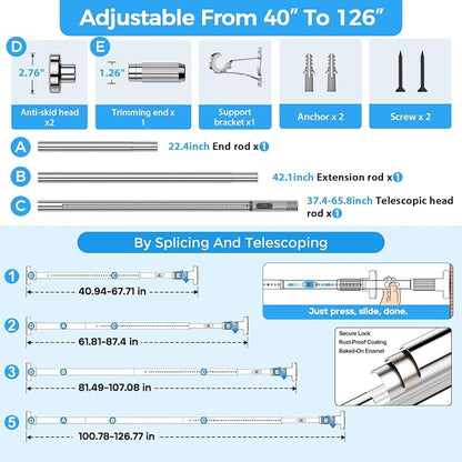 AIZESI 41-124 Inch Heavy Duty Silver Tension Curtain Rod - Image 6