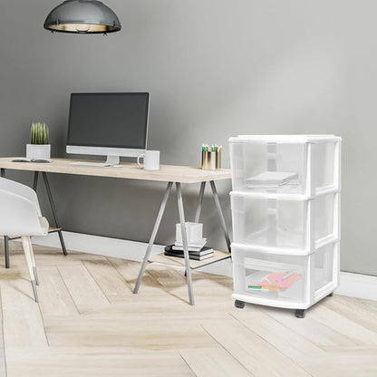 HOMZ Drawer Tower 3-Tier Storage Cart, Removable Wheels, 2 Pack | Plastic - Image 9
