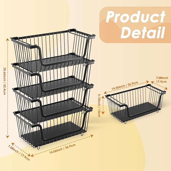 4 Pcs Stackable Wire Baskets for Pantry Organizers and Storage, Produce Potato - Image 5