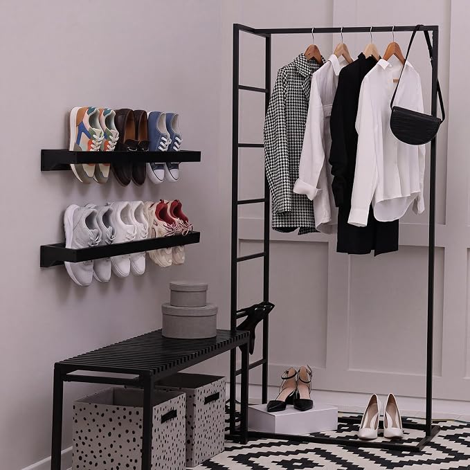 Wenqik 2 Pcs Wall Mounted Wooden Shoe Rack 30 Inch Rustic Wood Wall Hanging - Image 5