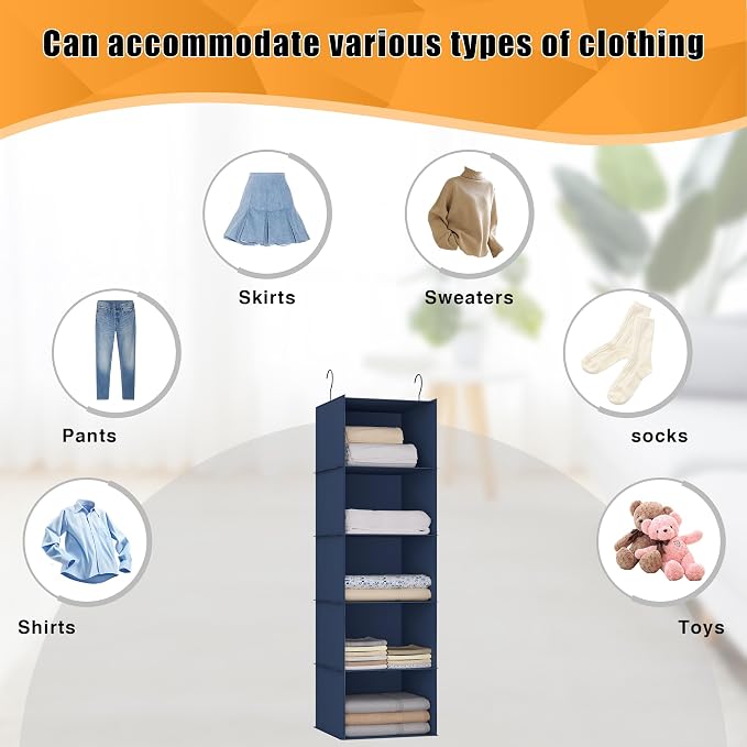 Hanging Closet Organizer and Storage 5-Shelf, Easy Mount Foldable Hanging - Image 8