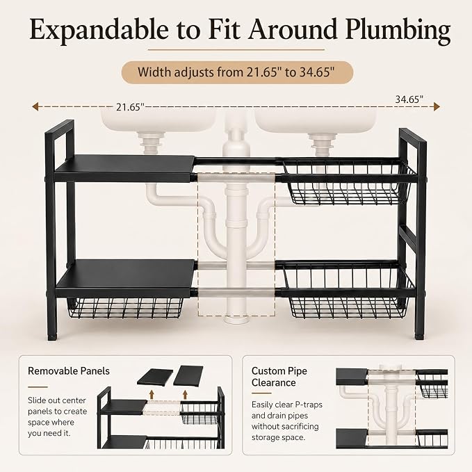 Expandable Under Sink Organizer, 2 Tier Under Sink Shelf, Height Adjustment - Image 6