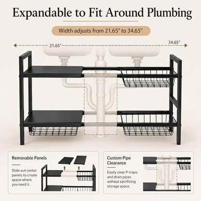Expandable Under Sink Organizer, 2 Tier Under Sink Shelf, Height Adjustment - Image 6