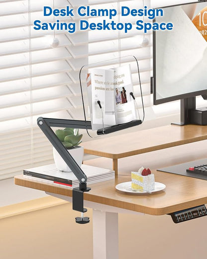 Desk Clamp Acrylic Book Stand for Reading, Ergonomic Design Adjustable Height - Image 3