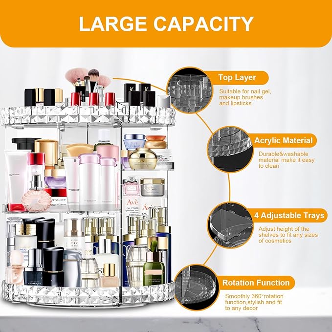Makeup Organizer 360 Degree Rotating 7 Adjustable Layers Large Capacity - Image 4
