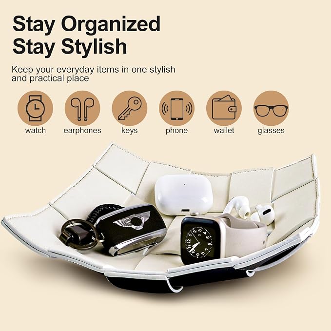 MSJGA Valet Tray for Men and Women PU Leather Key Holder Bowl for Entryway - Image 4