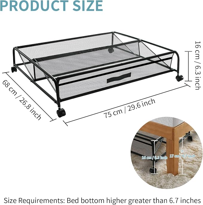 Under Bed Shoe Storage with Wheels, Space Saving Shoe Organizer with Sturdy - Image 2