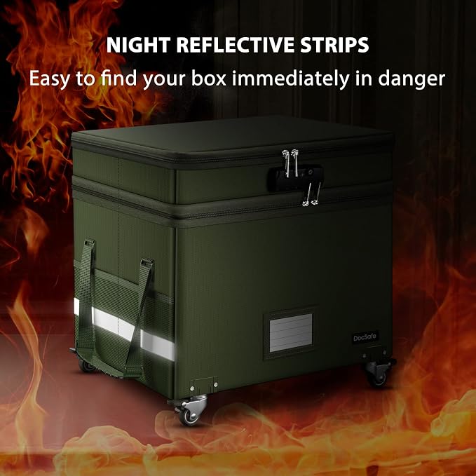 DocSafe File Box with Lock, 2-Layer Fireproof Document Box with Wheels - Image 9