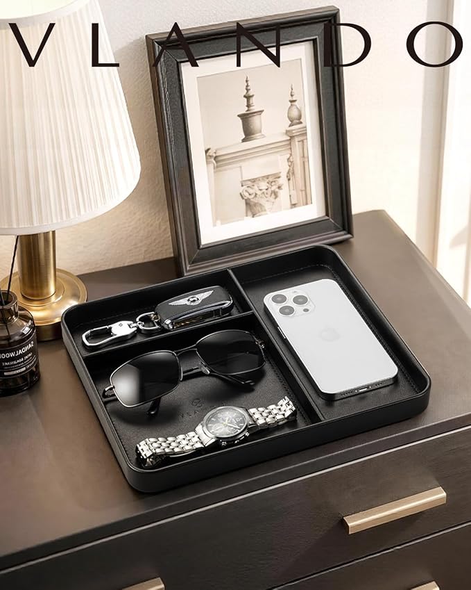 VLANDO Valet Tray, PU Leather Nightstand Organizer - Image 7