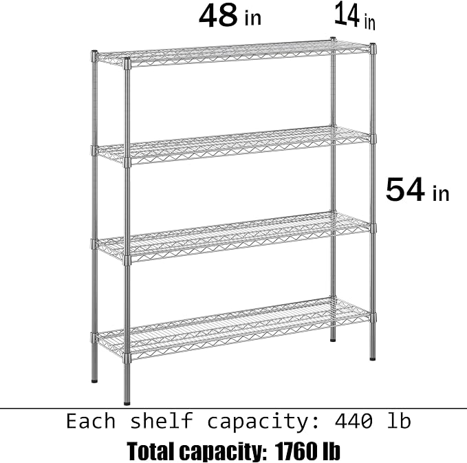 14" Deep x 48" Wide x 54" Height Wire Shelving Kit | 4-Tier | NSF Commercial - Image 3