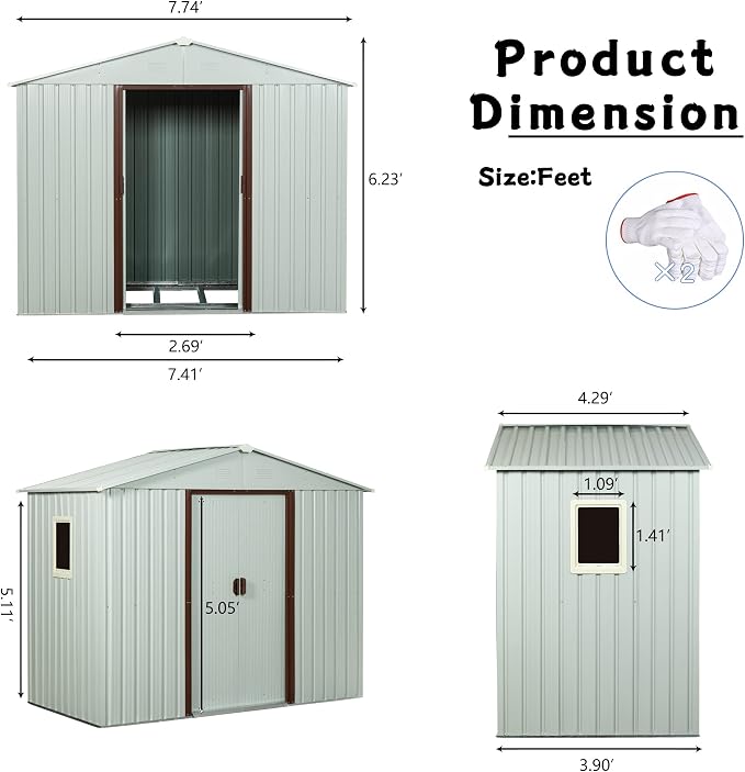 Outdoor Metal Storage Shed Window Ventilation Foundation Frame Waterproof - Image 4