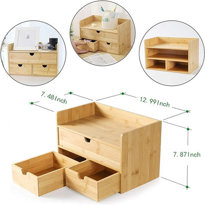 Bamboo Desk Organizer with Drawers, 3-Drawer Desktop Storage Box | 3 Drawers - Image 3
