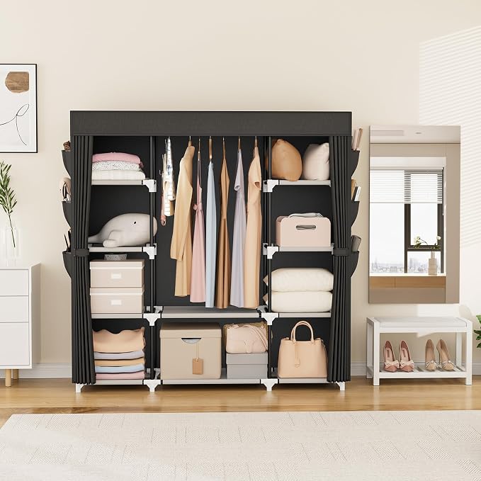 VTRIN Portable Closet Wardrobe for Hanging Clothes 57.3 Inch Large Capacity - Image 2