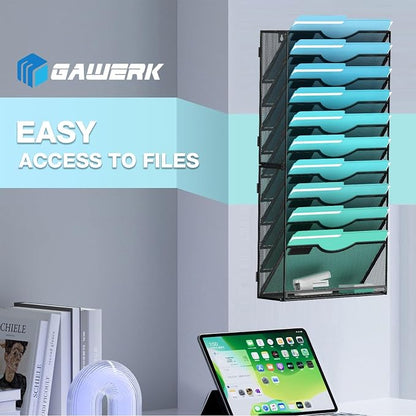 11-Tier Wall File Organizer Hanging Wall File Holder Wall Mount Paper Folder - Image 6