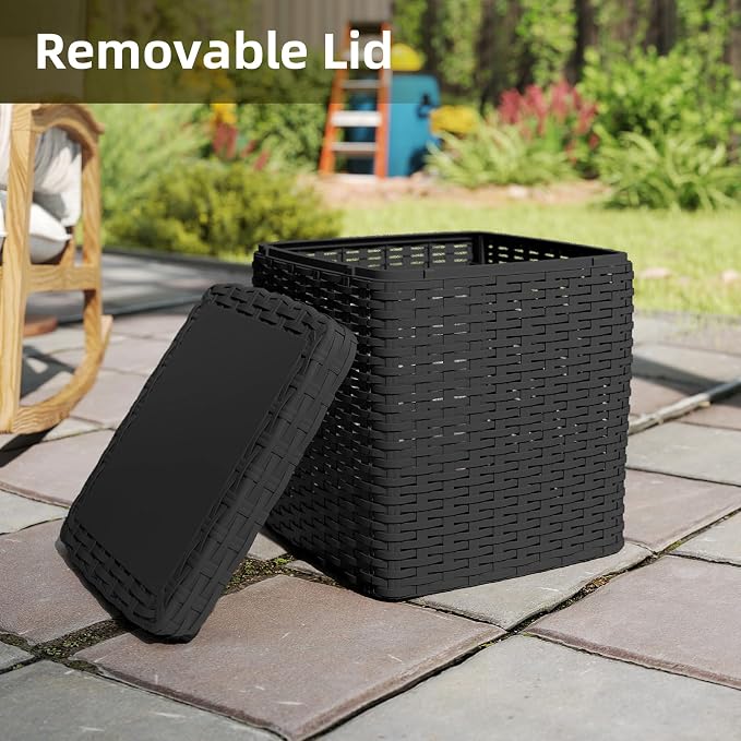 35 Gallon Outdoor Storage Box, Faux Rattan Deck Box - Image 4