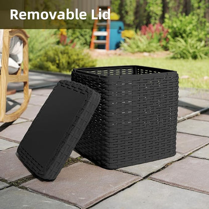 35 Gallon Outdoor Storage Box, Faux Rattan Deck Box - Image 4