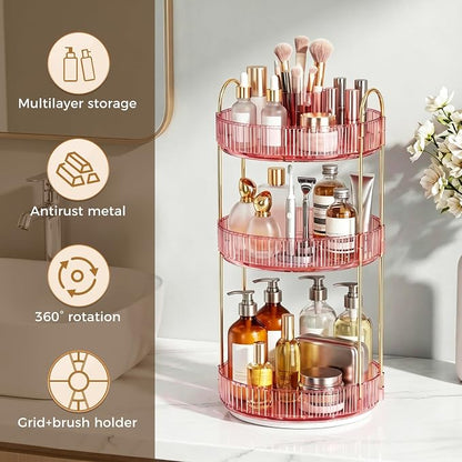 360° Rotating Makeup Organizer, Upgraded 3 Tier Skincare Perfume Organizers - Image 5
