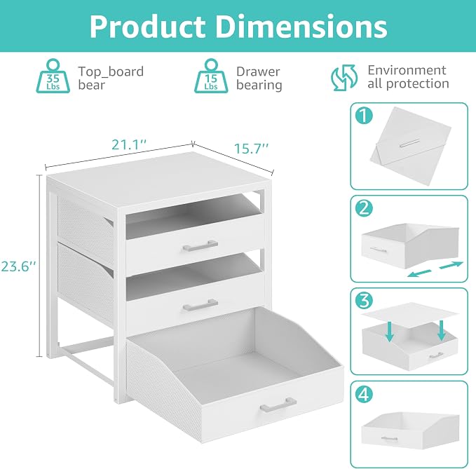 BOLUO Closet Drawers White 3 Drawer Dresser - Image 2