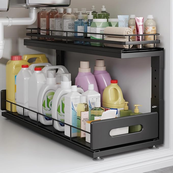 Under Sink Organizer Upgrade To Professional Rails, 2-Tier Dual Pull Out by UnderSinkOrganizer