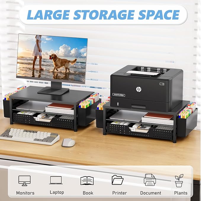 OPNICE Desk Organizer and Accessories, 2-Tier Computer Monitor Stand Riser - Image 3